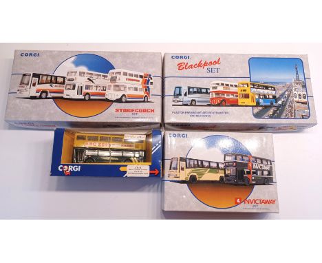 4 CORGI GIFT SETS: 97064 BLACKPOOL, 97051 INVICTA, 97065 STAGECOACH &amp; EASTERN NATIONAL SPECIAL REPAINT