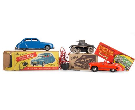 MINIC NO. 2 SPORTS CAR,in red, together with a Chad Valley Remote Control Car and a Gama 70 tank, all boxed