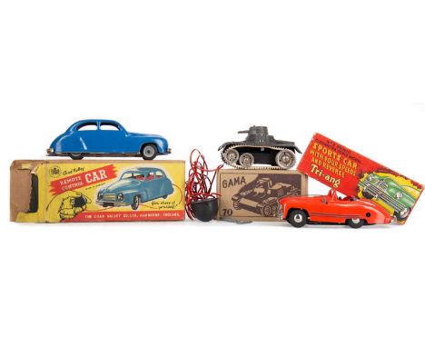 MINIC NO. 2 SPORTS CAR,in red, together with a Chad Valley Remote Control Car and a Gama 70 tank, all boxed