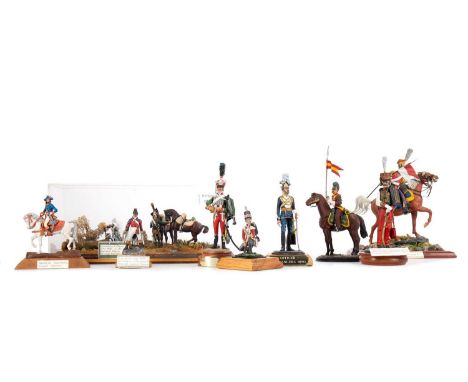 HAND MODELLED AND PAINTED 'MODEL SOLDIERS',twelve models, Napoleonic Army Red Lancers, 21cm high, Chasseurs a Cheval 13th Eli