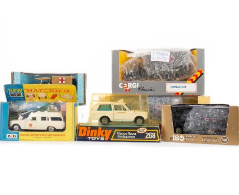 SIX BOXED AMBULANCE MODELS,including a Dinky 268 Range Rover Ambulance, Matchbox K-6 Mercedes Benz 'Binz' Ambulance, Corgi Cl