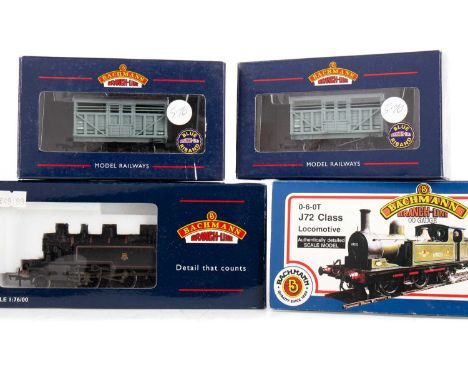 BACHMANN MODEL RAILWAY,two locomotives comprising 31-052 J72 Class and 31-454 Ivatt Tank 41286, with two 37-703 Cattle Wagons