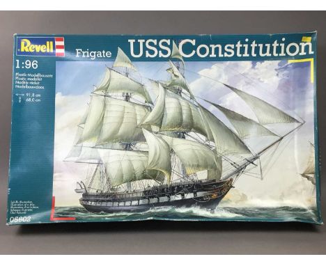 FOUR MODEL KITS,comprising Italeri Vosper, Revell USS Constitution and HMCS Snowberry, along with a Chinese FF Shine-Yu Step 