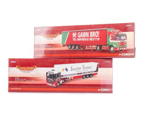 CORGI MODEL HAULAGE,two hauliers of renown, comprising CC13820 Mercedes Actros fridge and CC14801 Scania 113/143 curtainside,