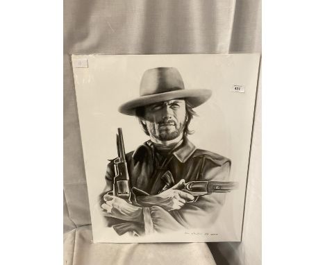 A BLACK AND WHITE SKETCH STYLE PICTURE OF CLINT EASTWOOD 