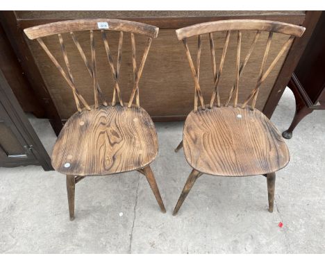 A PAIR OF ERCOL LATTICE BACK DINING CHAIRS 