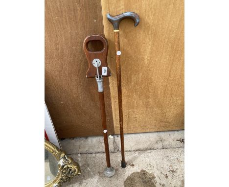 A VINTAGE 'YEOMAN' STICK SEAT AND A FURTHER WALKING STICK 