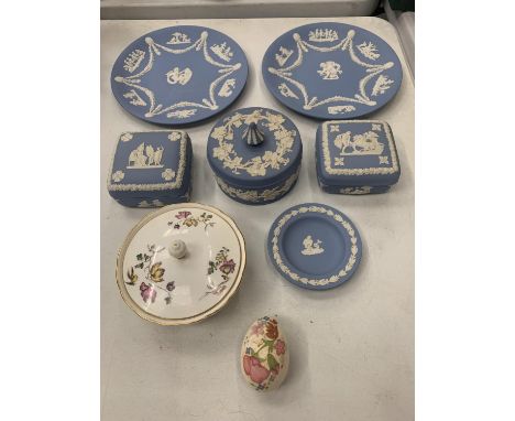 A SELECTION OF JASPERWARE AND TWO WEDGEWOOD TRINKET BOXES 
