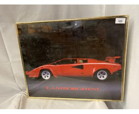A MODERN GILT FRAMED PRINT OF A LAMBORGHINI 