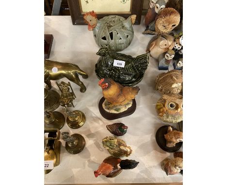AN ASSORTMENT OF CERAMIC CHICKENS TOA PORTMERION EGG CROCK 