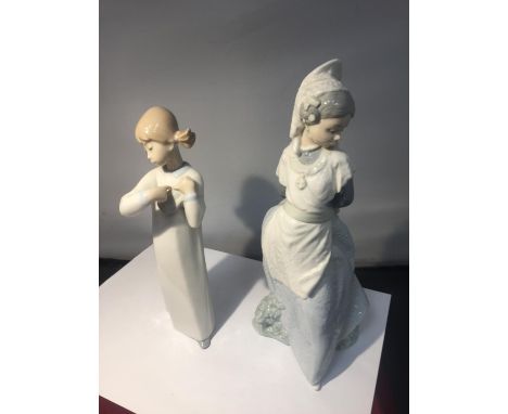 TWO GIRL FIGURINES TO INCLUDE A LLADRO AND A NAO 