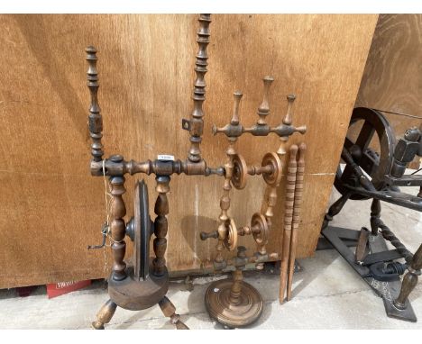 TWO VINTAGE WOOL SPINNING WHEELS 