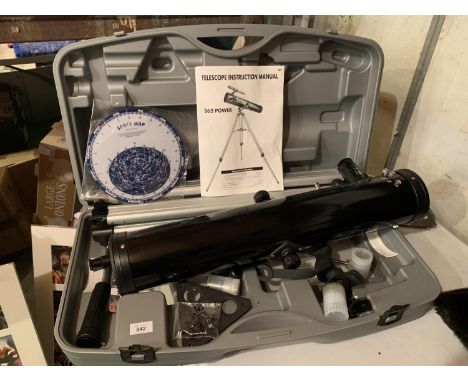 A TELESCOPE 262 POWER WITH TRIPOD, INTERCHANGEABLE EYEPIECES ETC IN CARRYING CASE 