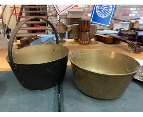 TWO VINTAGE BRASS JAM PANS 