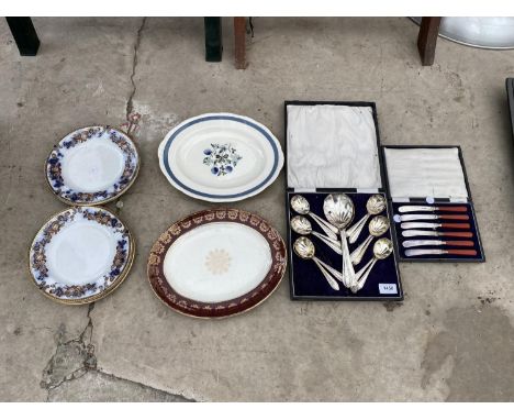 A COLLECTION OF CERAMIC PLATES AND EPNS FLAT WARE 