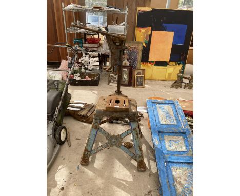 A VINTAGE 'BAMFORDS OF UTTOXETER' DRILL STAND WITH HEAVY BASE 