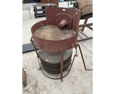 A VINTAGE FIRE BELOWS ON A FRAME 