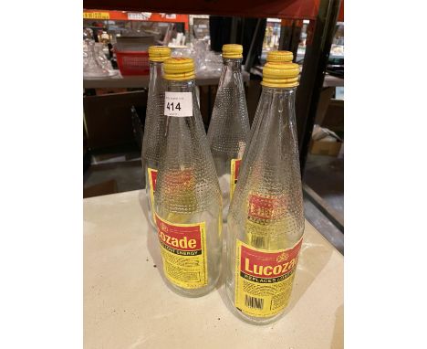 FIVE VINTAGE LUCOZADE GLASS BOTTLES 