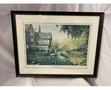 A FRAMED LIMITED EDITION MALCOLM BUTLER PRINT 'THE PACKET HOUSE AND BOAT STEPS WORSLEY' 322/500 