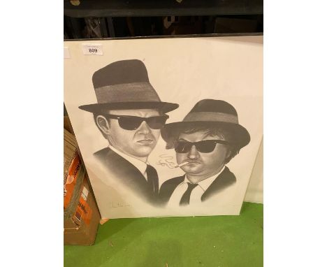 A BLACK AND WHITE SKETCH STYLE PICTURE OF THE BLUES BROTHERS 