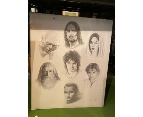 A BLACK AND WHITE SKETCH STYLE PICTURE DEPICTING THE LORD OF THE RINGS 