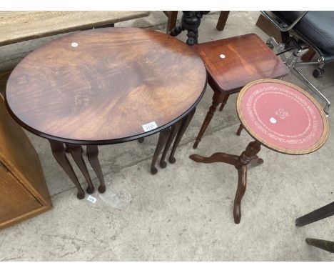 A NEST OF THREE TABLES, SMALL OCCASIONAL TABLE AND TRIPOD WINE TABLE 