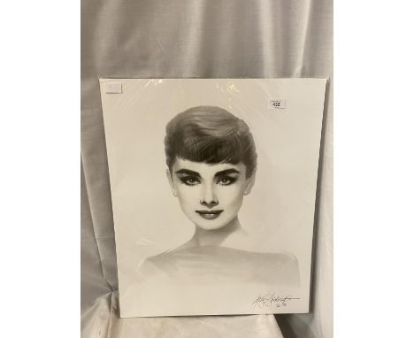 A BLACK AND WHITE SKETCH STYLE PICTURE OF AUDREY HEPBURN 