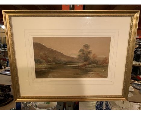 A GILT FRAMED PRINT OF A FIELD, SIGNED F LAWRENCE 