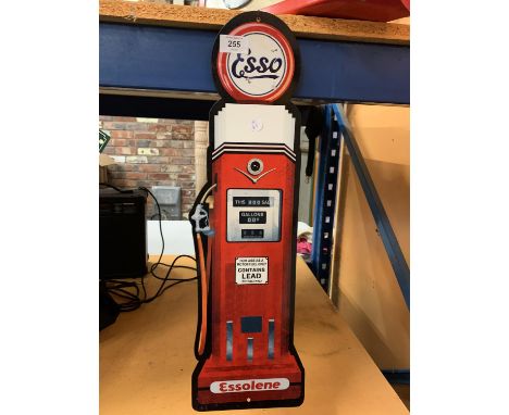 A METAL 'ESSO' PETROL PUMP SHAPED SIGN - 59CM X 18CM 