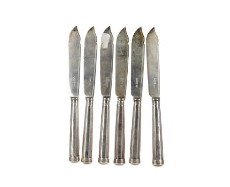 SET OF SIX GEORGE V SILVER FISH KNIVES AND FORKS, maker Harrison Brothers &amp; Howson, Sheffield 1922, the knives 20.3cm lon