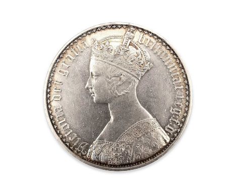 Great Britain Silver Gothic Crown Queen Victoria. A rare mdccclxvii "un decimo" Gothic crown. A beautiful coin: reverse is EF