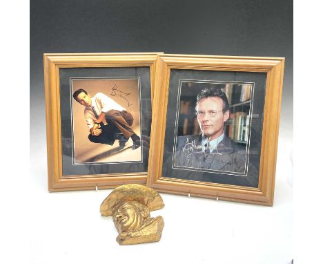 Signed Film / TV Star Photographs and Gilt Bust. Comprising 3 items:1: X Files Interest - signed David Duchovny framed and gl