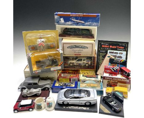 Modern Die Cast Toys. Crate containing miscellaneous toys, mostly boxed including Corgi.Noted diecast tractor, tinplate plane