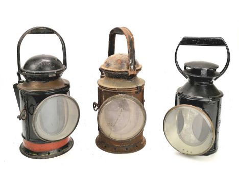 Transport-Railwayana-Railway Guards Hand Lamps (x3). Comprising a GWR and a 2x BR (W) handlamps. GWR lamp requires attention,