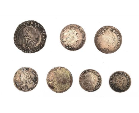 France - Henry III to Louis XV Silver Lower Denomination Fractional ECU Coinage (x7). Comprising:1/4 Ecu sized: Henry III 159