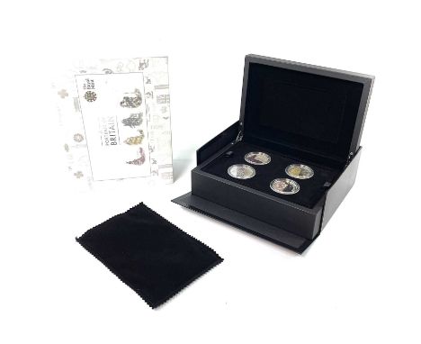 Royal Mint Great Britain "2014 Portrait of Britain" cased 4x £5 Silver proof coin set. Comprising: Buckingham Palace, Tower B