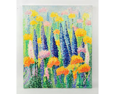 Maggy Clarysse. A Field of Flowers. Oil on canvas, signed lower right and verso. 55 x 46cm.PROVENANCE; The residual studio co
