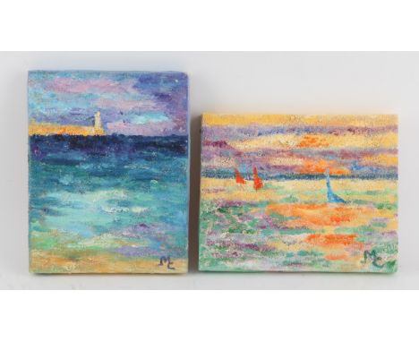 Maggy Clarysse. Yachts at Sea. Oil on canvas, initialled lower right and signed verso. 19 x 24cm Together with a Seascape wit