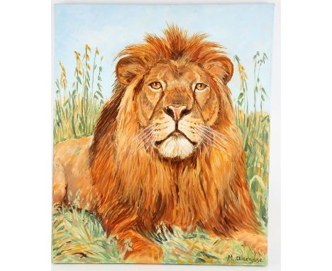 Maggy Clarysse. portrait of a lion. Oil on canvas. Signed lower right and verso. Image size 65 x 54cm. 