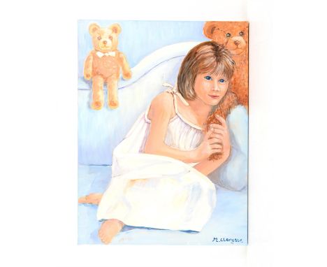 Maggy Clarysse. Portrait of a young Girl with Teddies. Oil on canvas, signed lower right and verso. 61 x 47cm.PROVENANCE; The