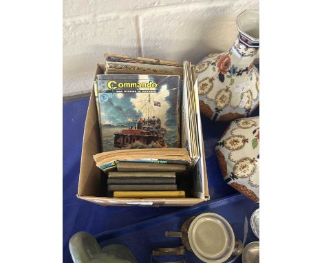 Box of vintage Commando War Stories comics together with a quantity of Thomas The Tank Engine books