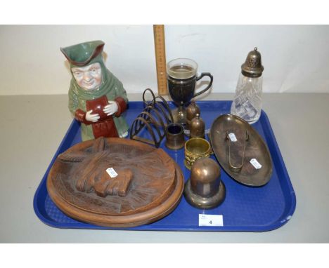 Mixed Lot: Various silver plated wares, green glazed Toby jug and other assorted items