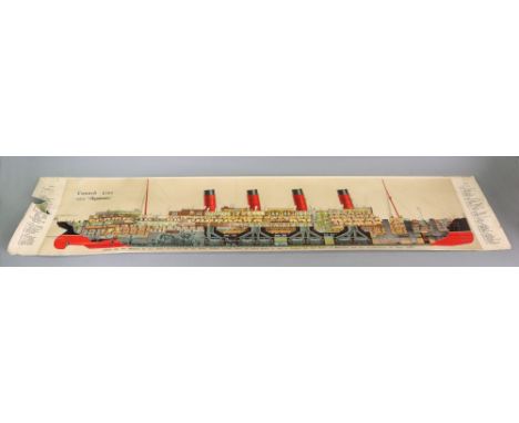 Cunard Line R.M.S. "Aquitania" original coloured print with index, 123 x 25.5cm.