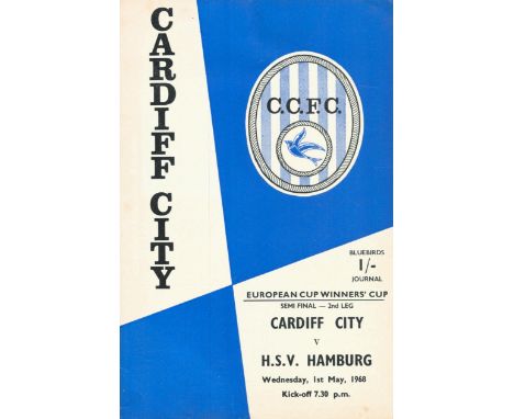 Cardiff City v H.S.V Hamburg European Cup Winners semifinal 2nd leg 1st May 1968 vintage programme. Good condition. All autog