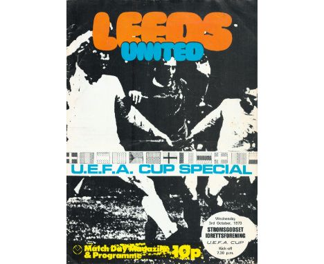 Leeds United v Stromsgodset U.E.F.A cup Elland Road 3rd October 1973 vintage programme. Good condition. All autographs come w