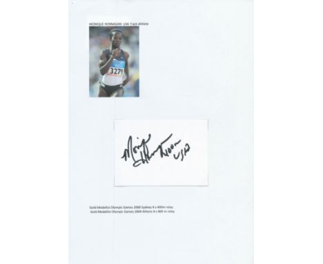 Athletics Monique Hennagan signed 4x3 inch white card. Monique Hennagan (born May 26, 1976, in Columbia, South Carolina) is a