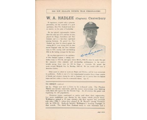Cricket 1949 New Zealand Tour multi signed handbook 16 fantastic vintage signatures include W.A Hadlee, W.M. Wallace, M.P. Do