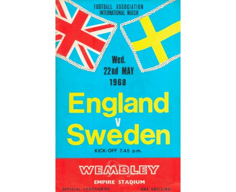 England v Sweden Empire stadium Wembley 22nd May 1968 vintage programme. Good condition. All autographs come with a Certifica