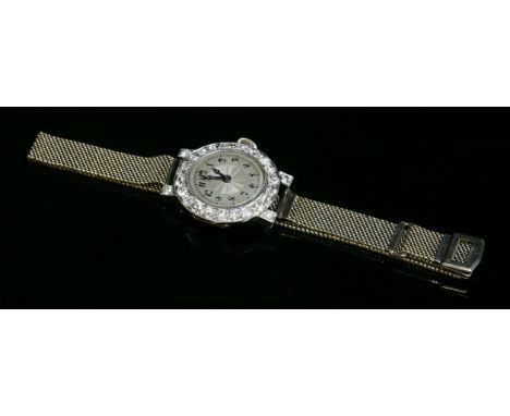 A ladies' Art Deco diamond set mechanical cocktail watch,by Glycine Watch Company.  Circular silvered engine turned dial with