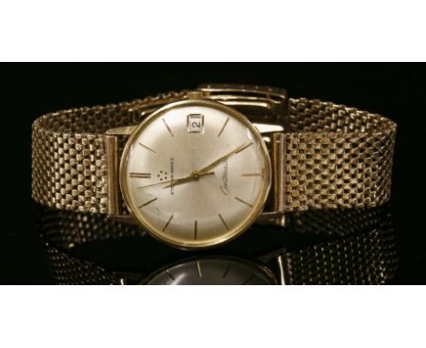 A gentlemen's gold-plated Eterna-Matic 'Centenaire' mechanical strap watch,on a later gold Milanese bracelet.  Circular case,